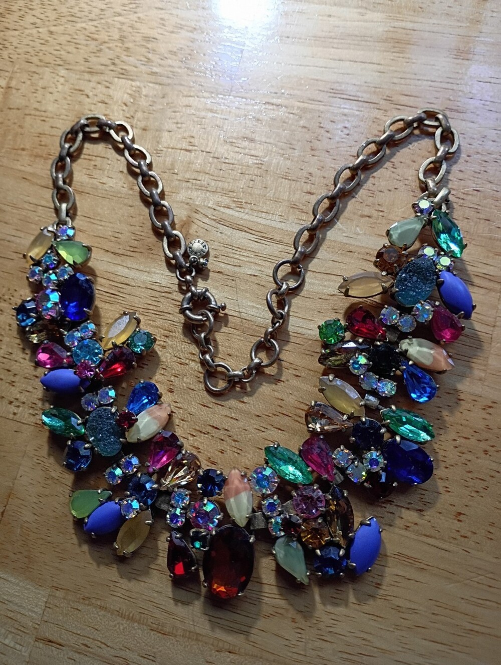J. Crew Druzy Vintage Statement Necklace Asymmetrical Mixed Gem Melange